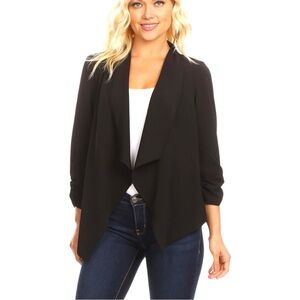 Le Chateau Black Drape Open Front 3/4 Sleeve Blazer Size Small